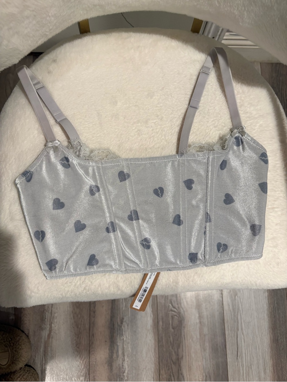 SKIMS Silver Satin Heart-Print Longline Bralette